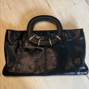 Kate Spade Black Leather Clutch with Gold Accents